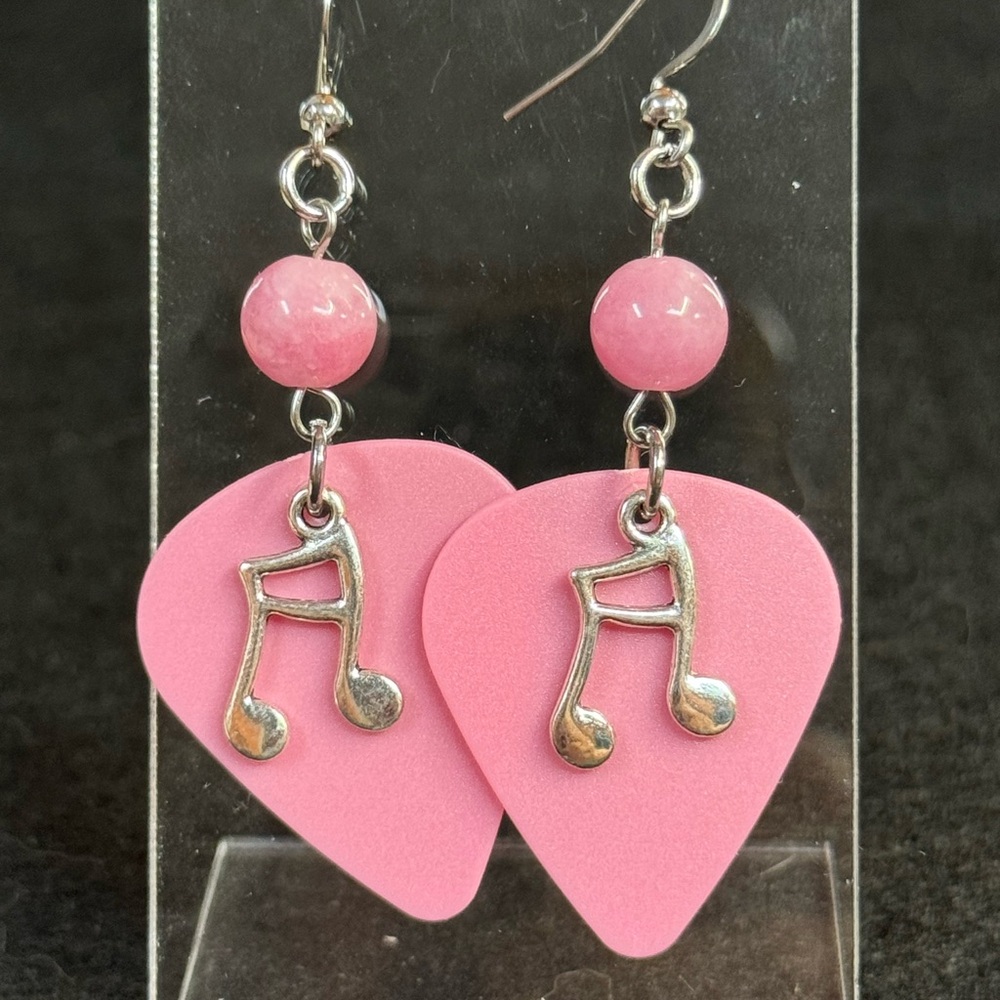 Pink Guitar Pick Earrings